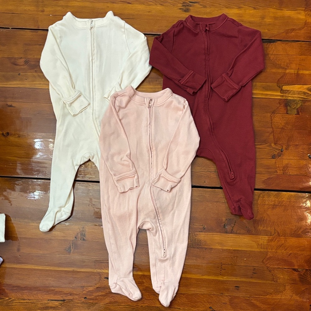Old Navy Sleep and Play Two Way Zip One Piece Set - Cream, Pink, and Red